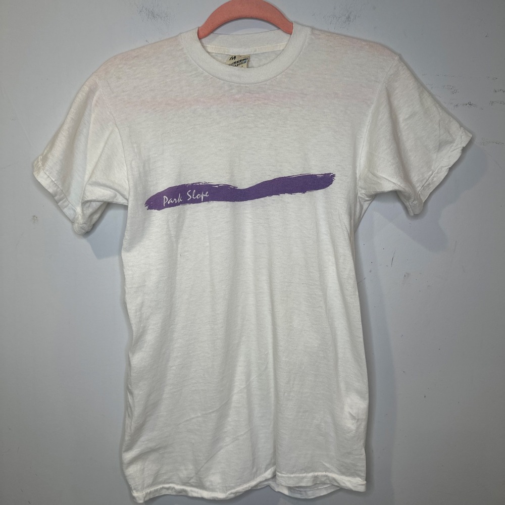 Vintage Park Slope White T-Shirt Purple Graphic Short Sleeve Crew Neck Size M/L